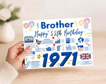 55th Birthday Card For Brother, 55 Card For Him, 55th Greetings Card, Born In 1971 Facts