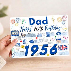 70th Birthday Card For Dad, 70 For Father, 70th Greetings Card, Born In 1956 Facts