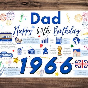 60th Birthday Card For Dad Father , Birthday Card For Him, Happy 60th Greetings Card Born In 1966