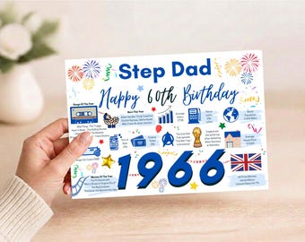 60th Birthday Card For Step Dad , Stepdad For Him, Happy 60th Greetings Card, Born In 1966