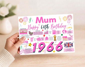 60th Birthday Card For Mum, Born In 1966, 60 Card For Her, 60th Greetings Card