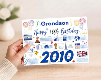 16th Birthday Card For Grandson, 16 Card For Him, Greetings Card, Born In 2010 Facts