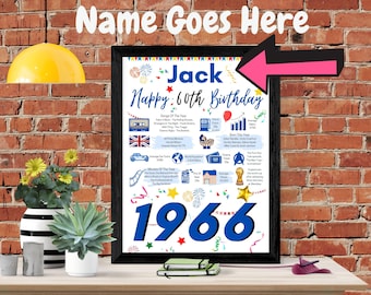 60th birthday gift for him Personalised Birthday Poster for Dad Father Husband brother husband friend 60 Years Ago in UK 1966 keepsake