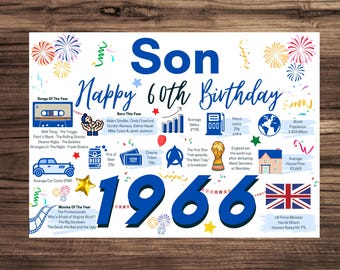 60th Birthday Card For Son, Birthday Card For Him, Happy 60th Greetings Card Born In 1966