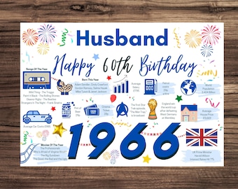 60th Birthday Card For Husband, Birthday Card For Him, Happy 60th Greetings Card Born In 1966