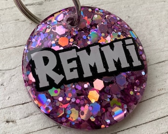 Rapunzel • Purple Glitter Resin Pet Collar Tag • Resin Dog Tag