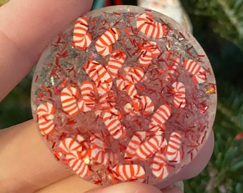 Peppermint • Candy Cane , Red and Clear Glitter Resin Pet Collar Tag • Resin Dog Tag