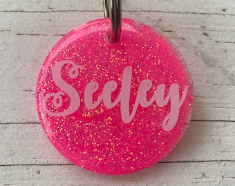 Piglet • Pink Sparkle Resin Pet Collar Tag • Resin Dog Tag