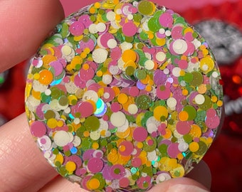 May Flowers • Pink, Yellow, White and Green Glitter Resin Pet Collar Tag • Resin Dog Tag