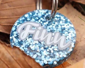 Fairy Godmother • BLUE SPARKLE Resin Pet Collar Tag • Resin Dog Tag