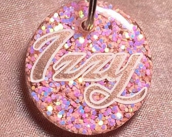 Aurora • Pink Glitter Resin Pet Collar Tag • Resin Dog Tag