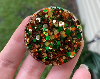 Autumn Crisp • Brown Gold and Green Glitter Resin Pet Collar Tag • Resin Dog Tag