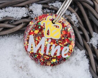 Hot Date • Red and Gold Glitter Resin Pet Collar Tag • Resin Dog Tag