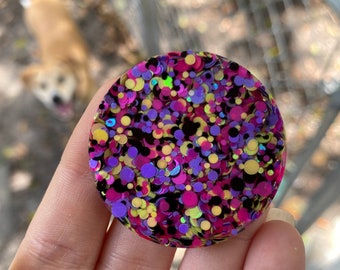 Minnie • Pink, Purple, Yellow and Black Glitter Resin Pet Collar Tag • Resin Dog Tag