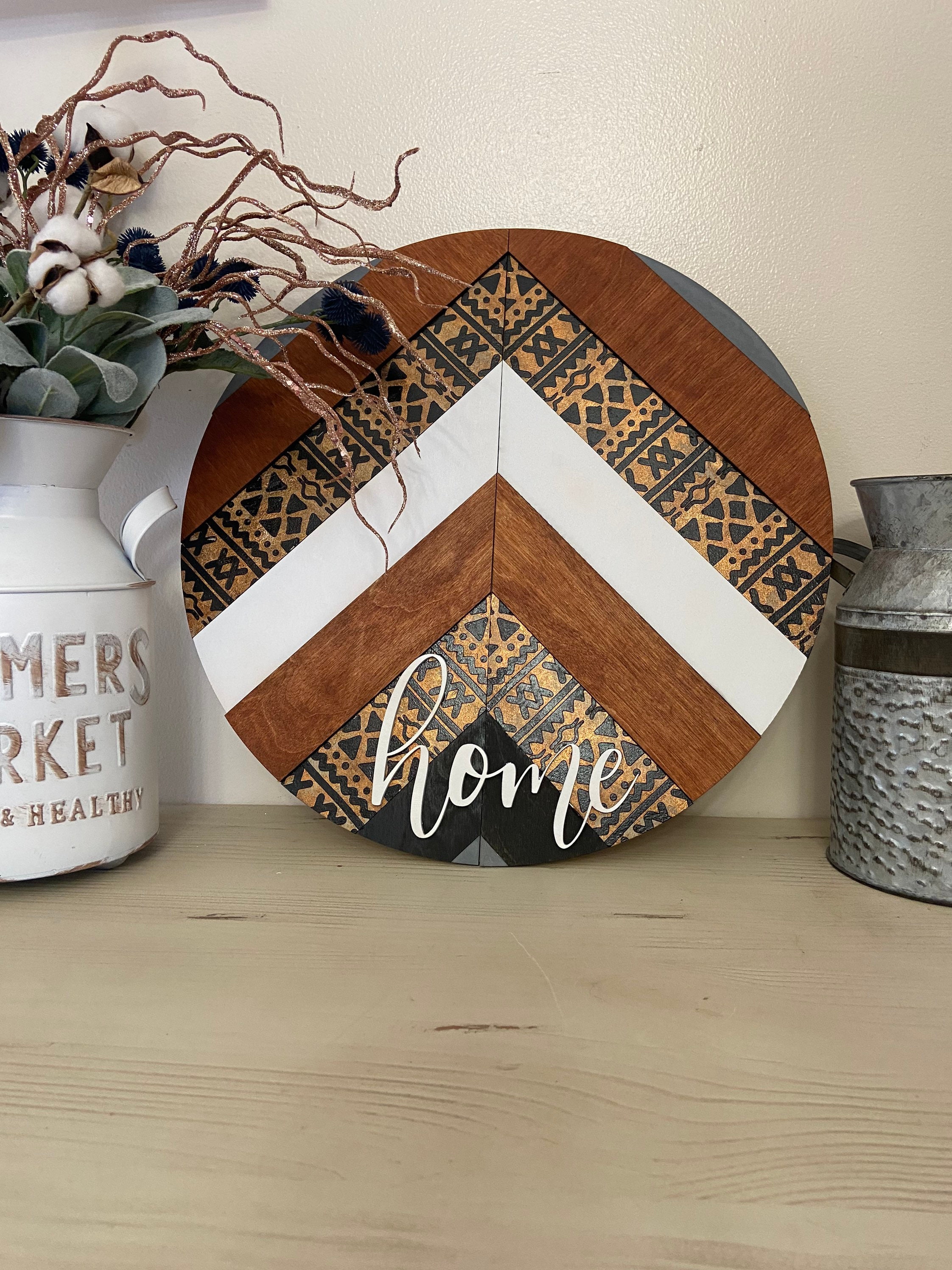 Wood Home Sign Round Boho Wall Decor Rustic Home Decor Etsy
