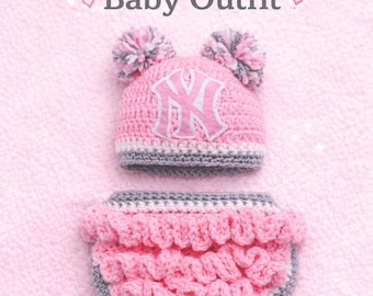 Baby Baseball Diaper Cover Set – Pink or Classic Colors – Ruffle or Standard – Newborn Photo Outfit – Sports Baby Girl Outfit