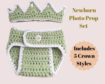 Patrón de corona de ganchillo para cubrir pañales / Patrón de accesorio para fotos de bebé / Patrón de corona de ganchillo para recién nacidos / Patrón de ganchillo para principiantes para bebés