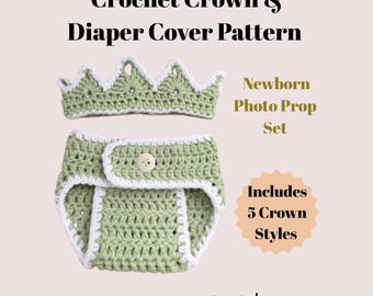 Crochet Crown Windel Cover Muster | Baby-Foto-Prop-Muster | Neugeborenen Kronen Set Häkelanleitung | Anfänger Baby Häkelanleitung