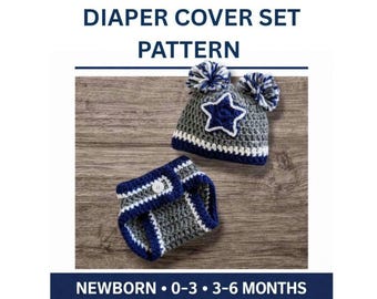 Crochet Cow boys Football-Inspired Baby Hat & Diaper Cover SetPattern | Newborn to 3-6 Months | Photo Prop Pattern | Instant Downloa