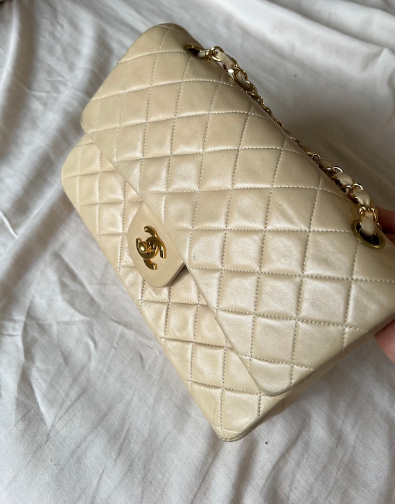 beige lambskin chanel flap bag