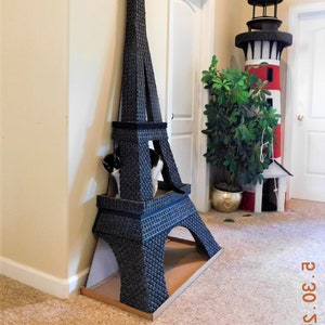 Árbol del gato de la Torre Eiffel DIY *Planes y patrones* Casa de juegos de cartón, poste de rascado, cama para mascotas, arte, decoración #EtsyDIYweek