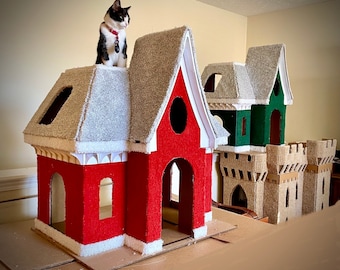 DIY Cat Cottage house Plans & Patterns -indoor Cardboard Doll Pet house. #EtsyDIYweek