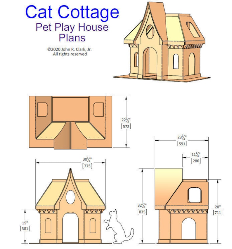 DIY Cat Cottage house Plans &amp; Patterns indoor Cardboard Doll - Etsy.de