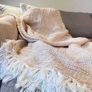 FOUR LAYER MUSLIN bed cover, Organic Gauze Cotton Blanket, Soft Muslin Throw, Reversible Coverlet, 4 layer Gauze throw, Magic Summer Blanket