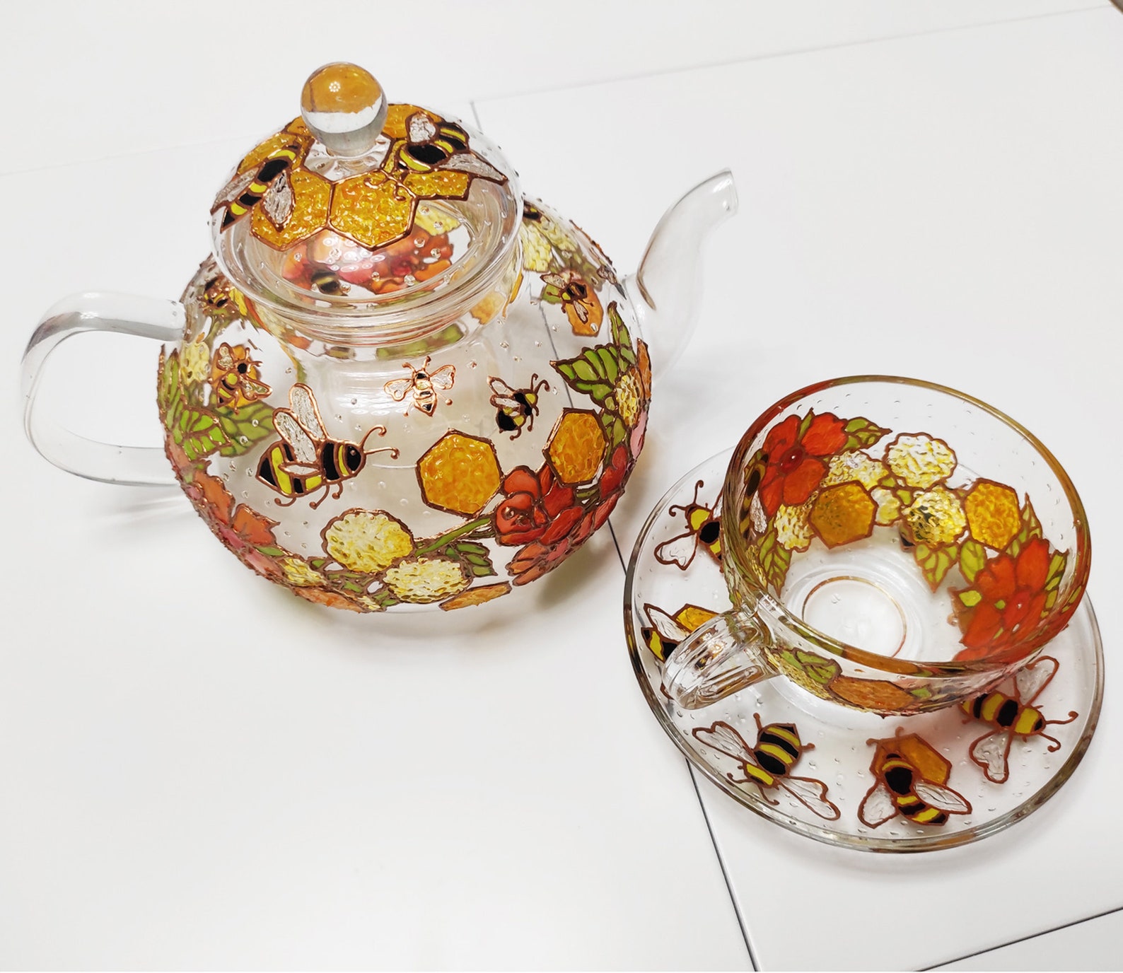 Bee Tea Set With Teapot Tea Cup and Saucer Mother's Day Etsy