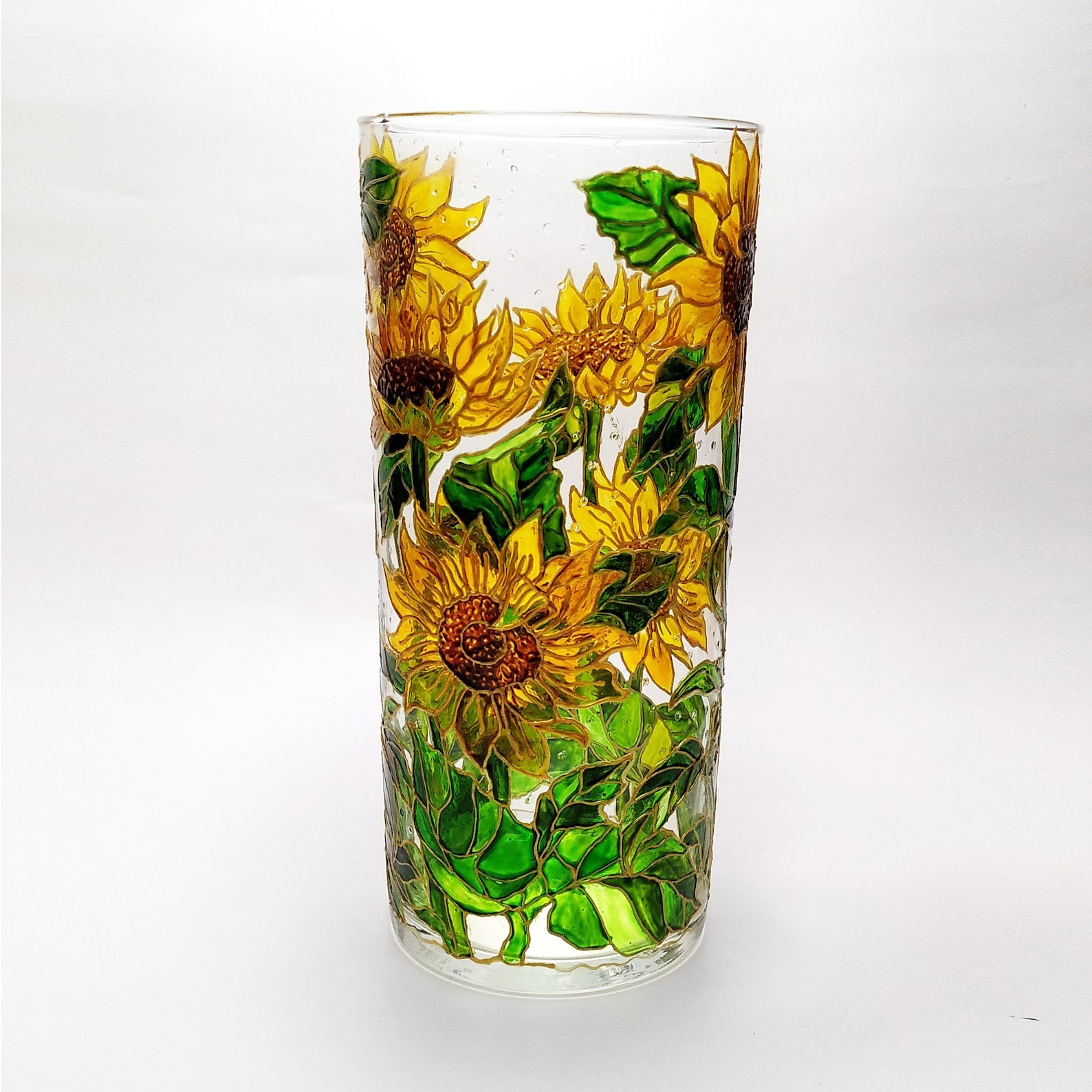 Sunflower vase hand painted Stained glass vase Personalized Etsy