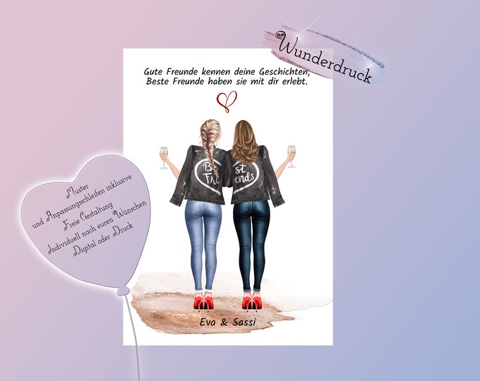 best friend gift I personalized gift I illustration print