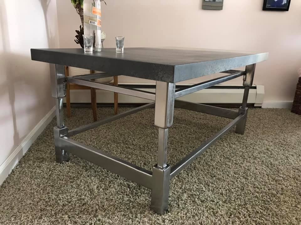 Concrete Coffee Table Top Metal Base Patio Table End Etsy