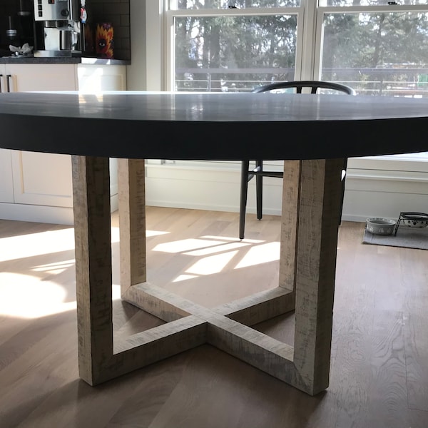 Custom Round Concrete Table | Wood Base