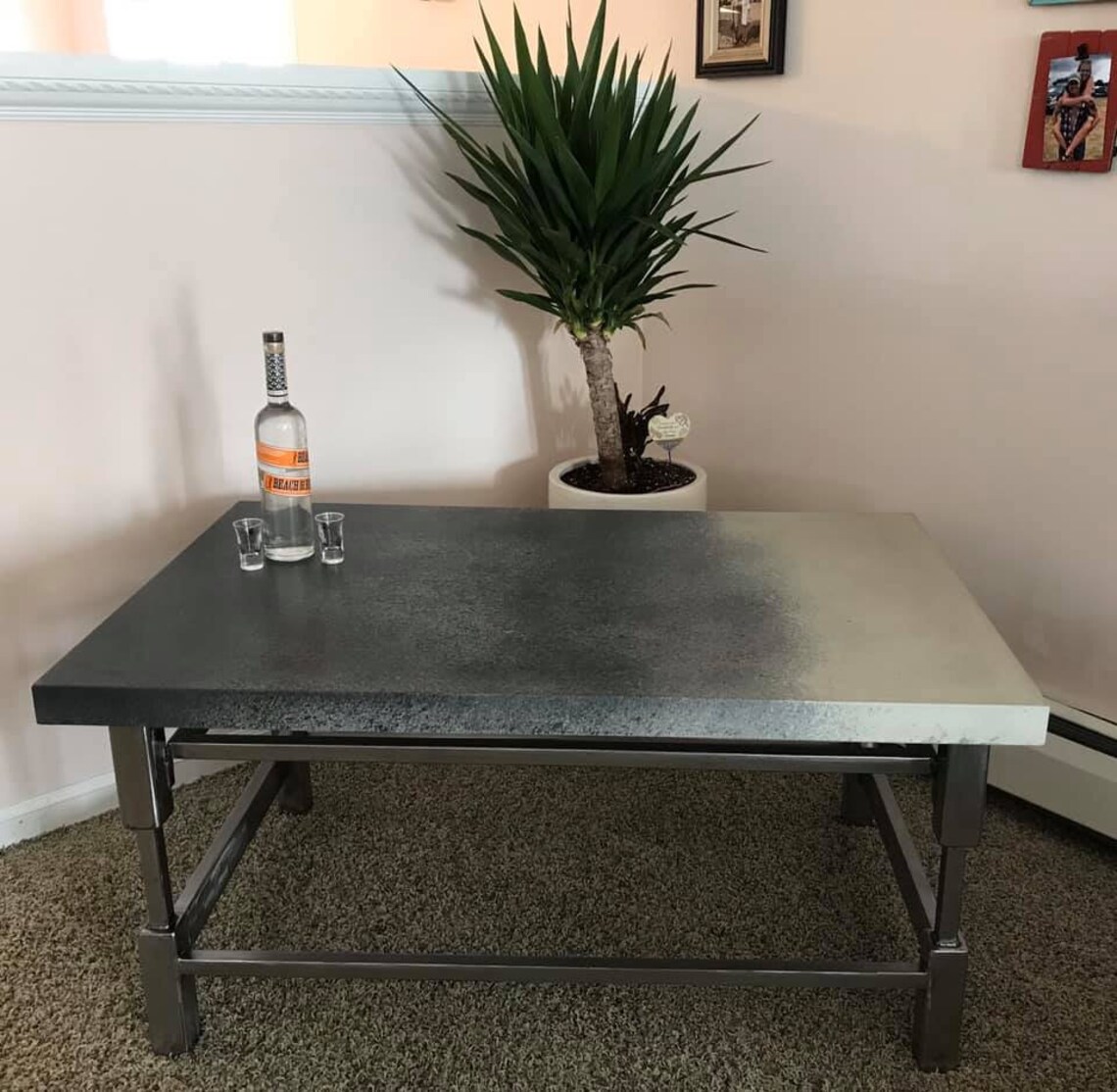Concrete Coffee Table Top Metal Base Patio Table End Etsy