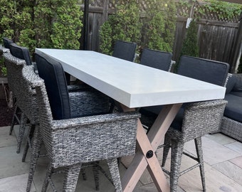Custom Concrete Table Top | Wood Base | Patio Table | Dining Table | Outdoor Table