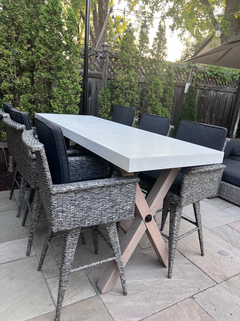 Custom Concrete Table Top Wood Base Patio Table Dining Table Outdoor