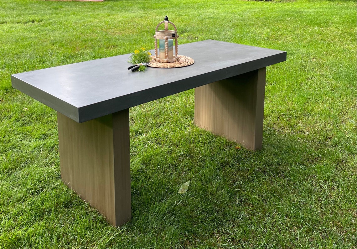 Custom Concrete Table Top Wood Base Etsy
