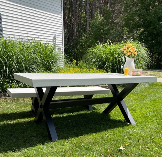 Custom Concrete Table Top Wood Base Patio Table Dining Table Outdoor