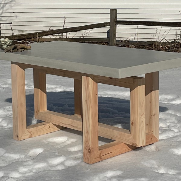 Custom Concrete Table Top | Wood Base | Patio Table | Dining Table