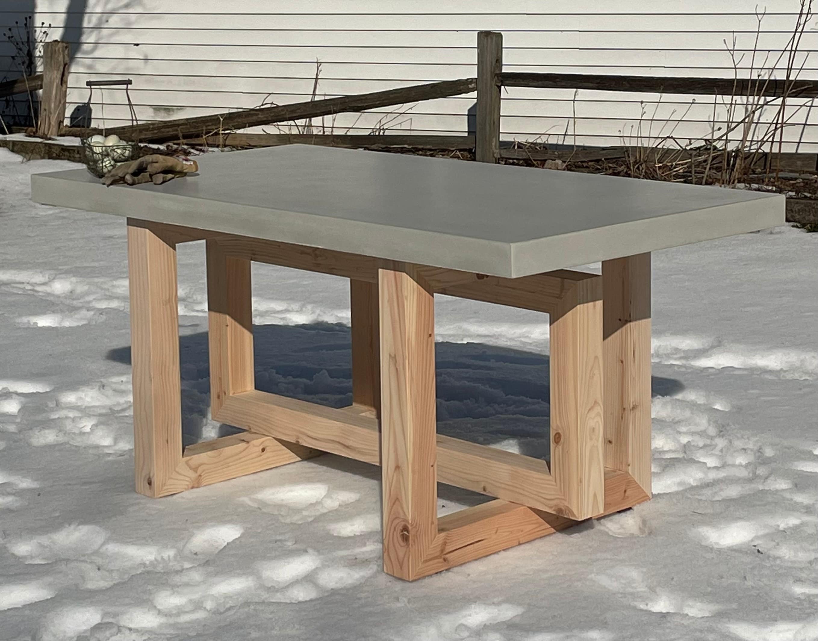 Custom Concrete Table Top Wood Base Patio Table Dining Table Etsy