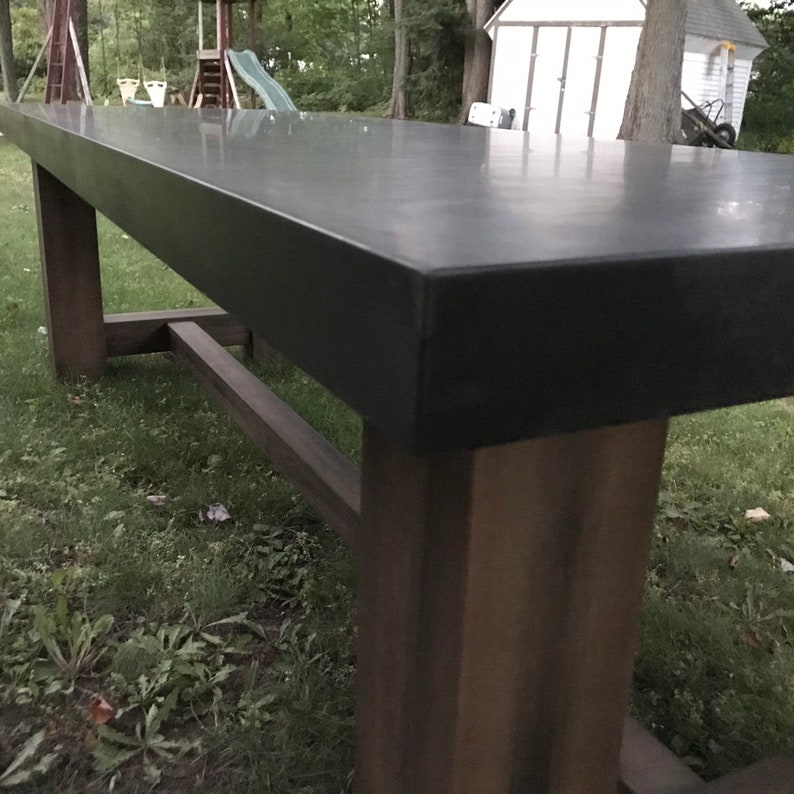Concrete Table Chunky Wood Base Dining Table Patio Table Etsy