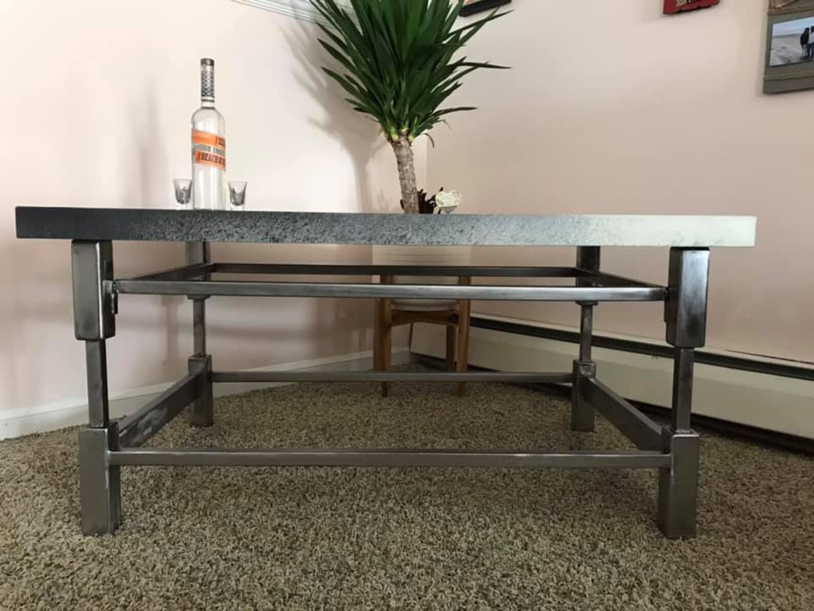 Concrete Coffee Table Top Metal Base Patio Table End Etsy