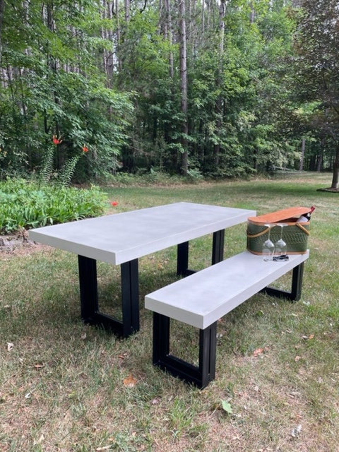 Handmade GFRC Concrete Dining Table With Metal Base | Custom Patio Set ...