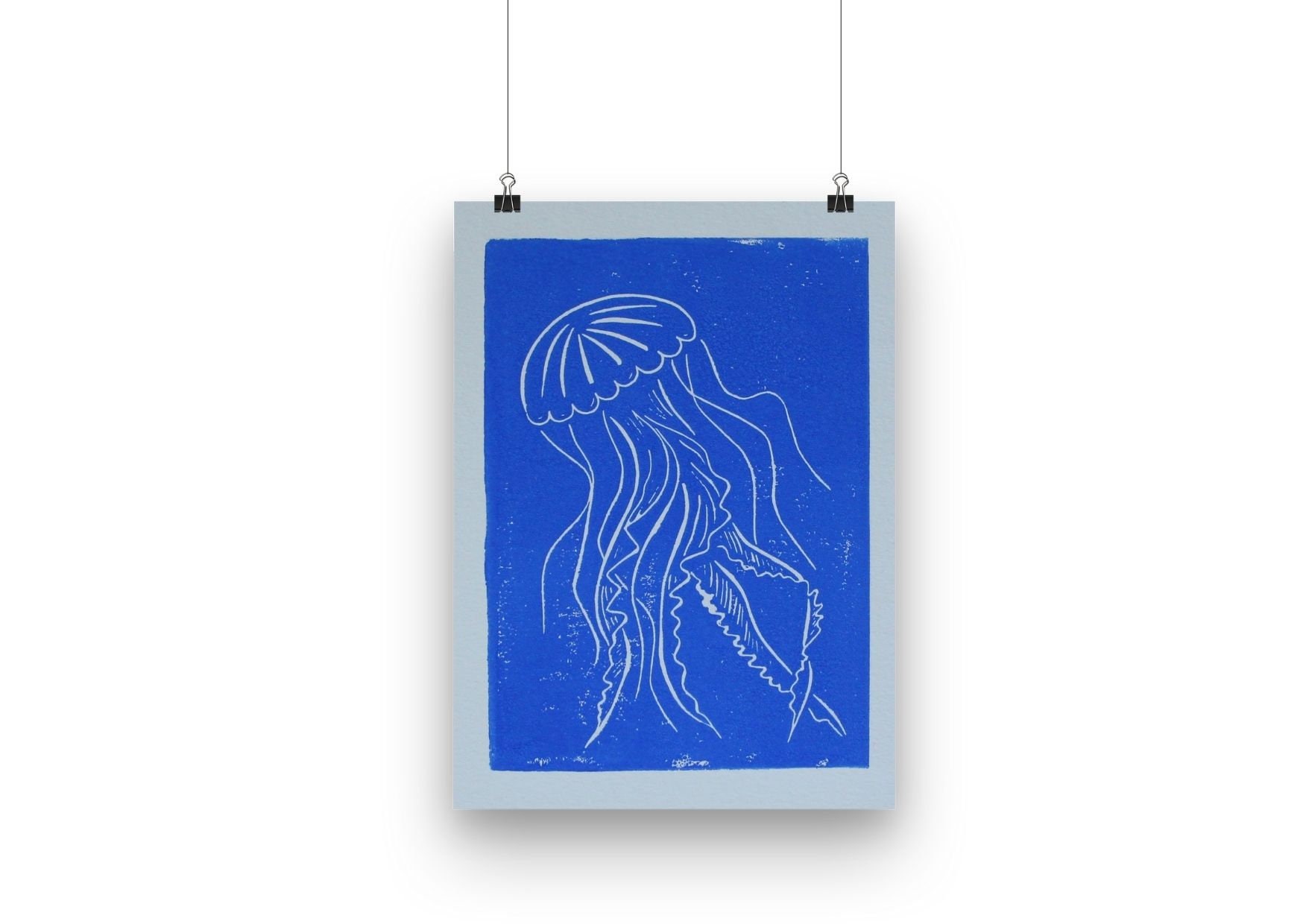 Linogravure - Linocut La Méduse Bleu Outremer