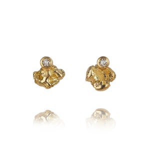 ソルト＆ペッパー ダイヤモンド 18Kゴールド デリケート オーガニック スタッドピアス