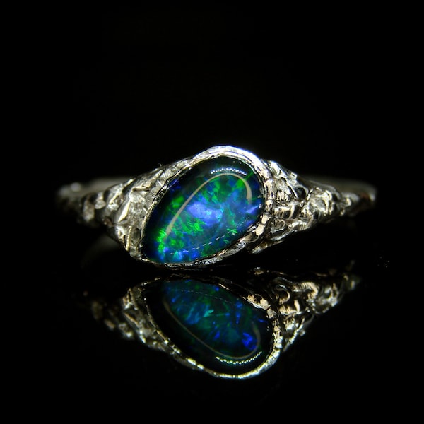 Black Opal Ring, black opal wedding ring, black opal jewelry, opal engagement ring, October birthstone, black opal jewelry, opal birthstone