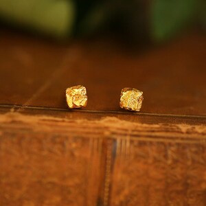 Mini Gold Tiles, 18k gold earrings, gold earrings, silver earrings, organic studs, recycled gold, small gold earrings, square gold studs
