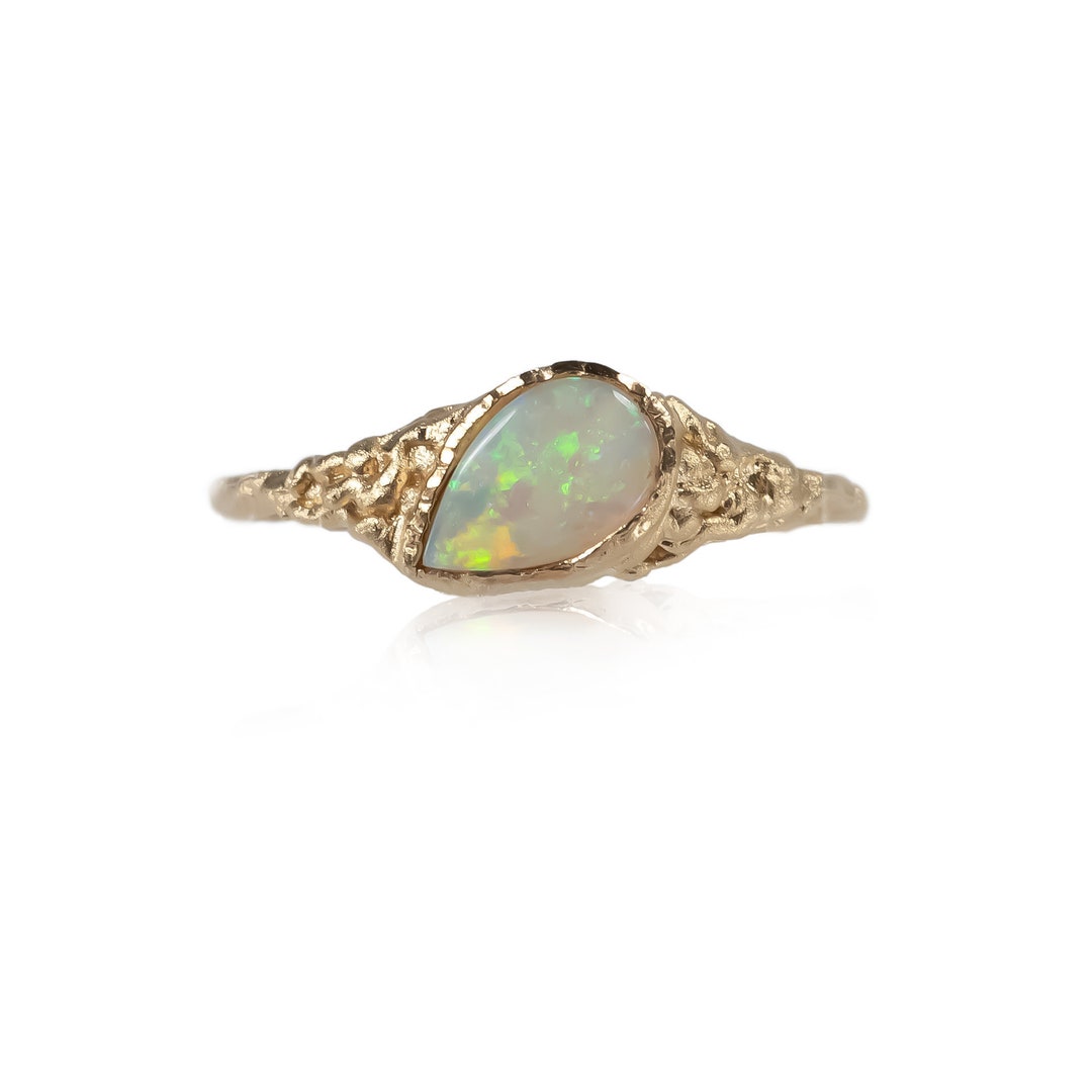 Australian Opal Ring in Solid 9k or 18k Yellow Gold – Delicate, Unique ...