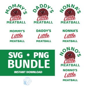 Pacote de almôndegas da mamãe, do papai, da vovó e do nono PNG/SVG, comida italiana fofa para bebê - roupa de festival italiano, design de camiseta para bebê/criança