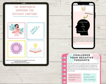 Challenge Negative Thoughts | Mental Health Digital Notebook | Mindfulness Journal | difficult emotions